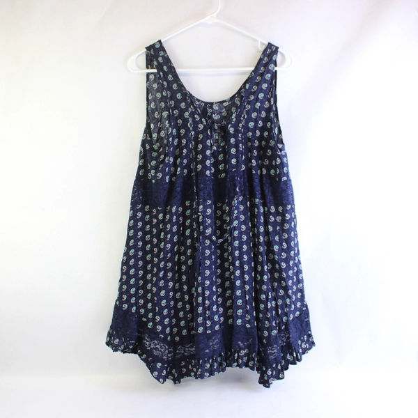 Mystree Dark Blue Sleeveless Blouse Lace Accents Women's Large