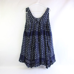 Mystree Dark Blue Sleeveless Blouse Lace Accents Women's Large