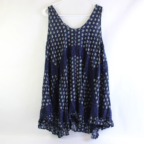 Mystree Dark Blue Sleeveless Blouse Lace Accents Women's Large