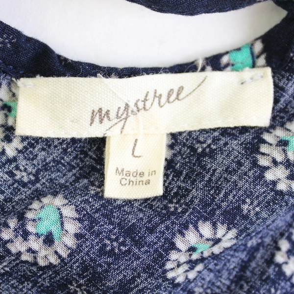 Mystree Dark Blue Sleeveless Blouse Lace Accents Women's Large