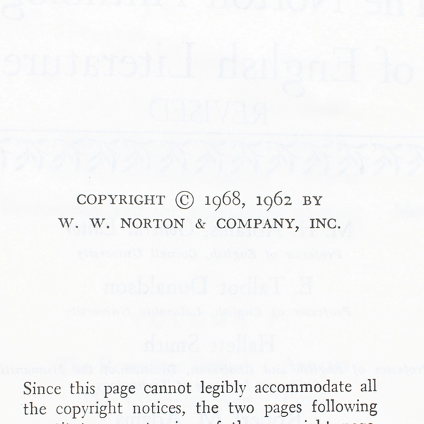 The Norton Anthology of English Literature Revised Vol 2 1968 HC