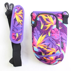 Jory Water Bottle Sling Bag Holder Carrier Crossbody Purple Floral Pattern