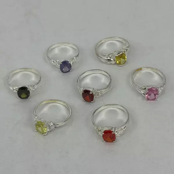 Lot of 7 Silver Tone Women's Gemstone Rings Sizes 7.5- 8.5