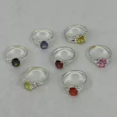 Lot of 7 Silver Tone Women's Gemstone Rings Sizes 7.5- 8.5