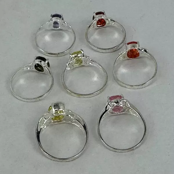 Lot of 7 Silver Tone Women's Gemstone Rings Sizes 7.5- 8.5