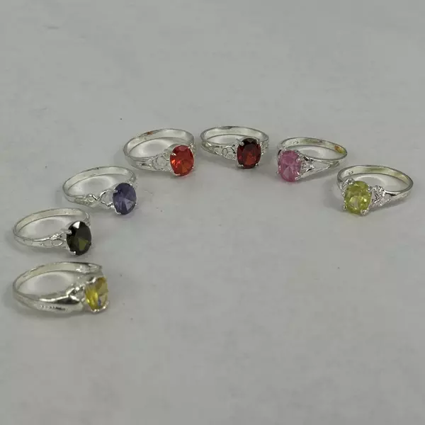 Lot of 7 Silver Tone Women's Gemstone Rings Sizes 7.5- 8.5