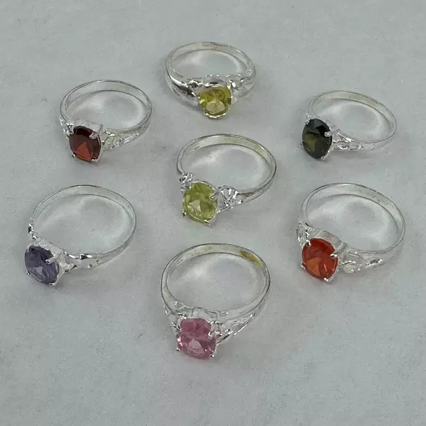Lot of 7 Silver Tone Women's Gemstone Rings Sizes 7.5- 8.5