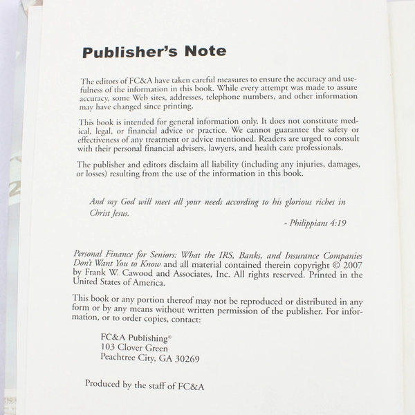 Personal Finance for Seniors Frank W. Cawood & Associates Staff 2007 HC
