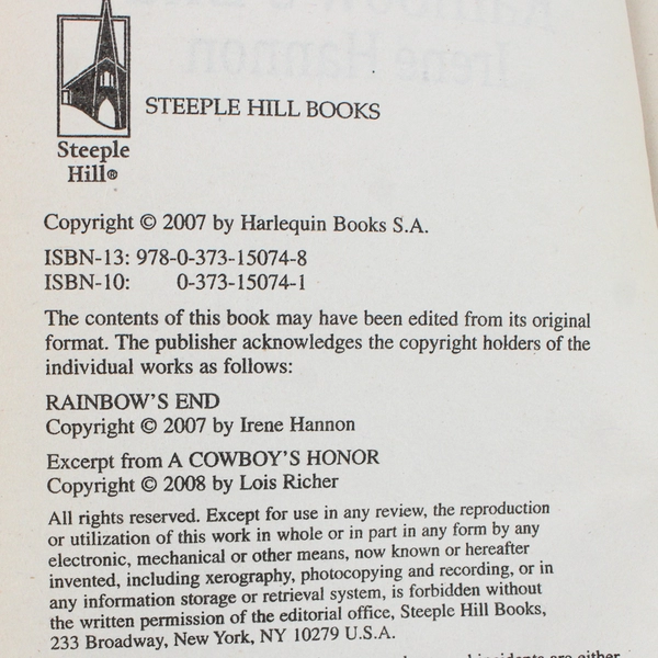Rainbow's End by Irene Hannon Inspirational Romance Novel 2007 Paperback