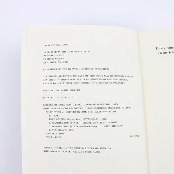 Whistlepunks and Geoducks by Ron Strickland Oral Histories 1990 Paperback