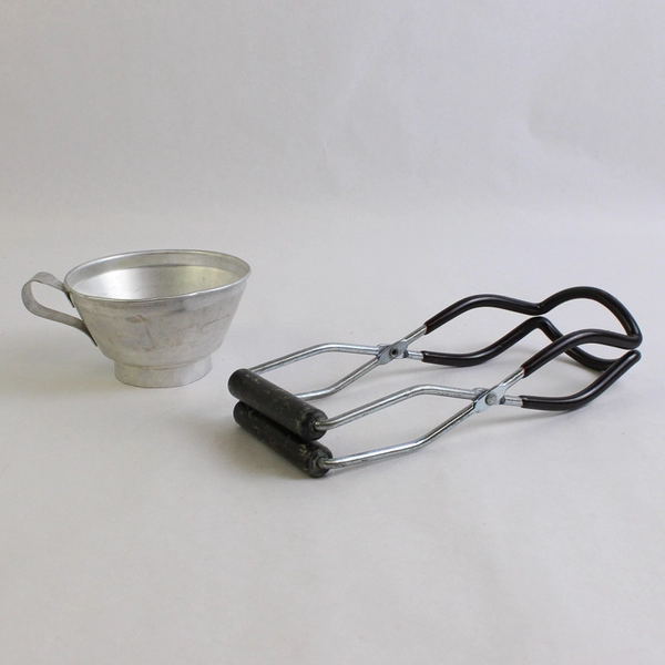 Metal Canning Funnel And Brown Handle Jar lifter