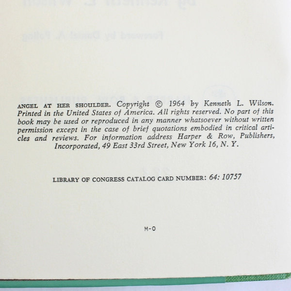 Angel At Her Shoulder by Kenneth L Wilson 1964 Vintage Hardcover Ex-Library