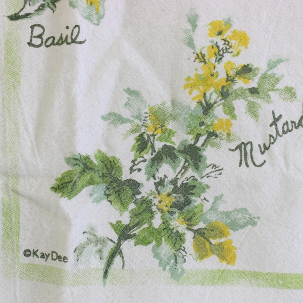 Kay Dee Vintage White Herb Design Linen Dish Tea Towel