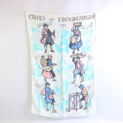 Scottish Linen by Lockhart Kirkcaldy Cries of Edinburgh Themed Tea Towel White
