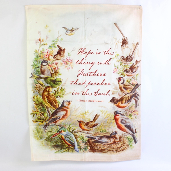 Vintage Emily Dickinson Hope White Tea Towel Kitchen Linen Collectible