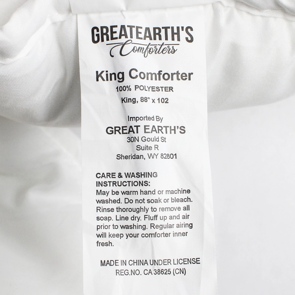 Great Earth's Eco Comforter Duvet King 88 x 102 inch 100% Polyester