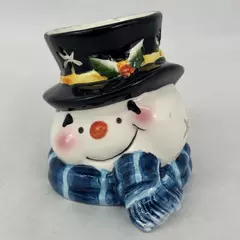 Snowman Christmas Ceramic Votive or Tealight Candle Holder W/ Pierced Snowflakes