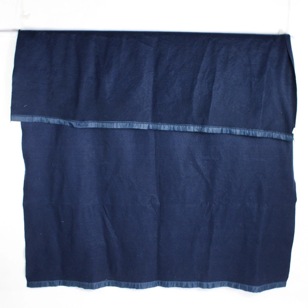 Lightweight Acrylic Blanket Twin Double Sized 90 x 74 inch Navy Blue Satin Trim