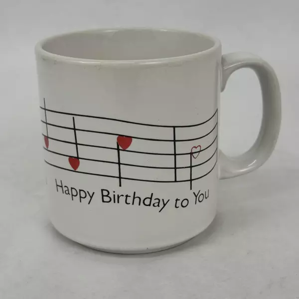 Vintage Russ Berrie Happy Birthday Song Heart Musical Notes Coffee Mug