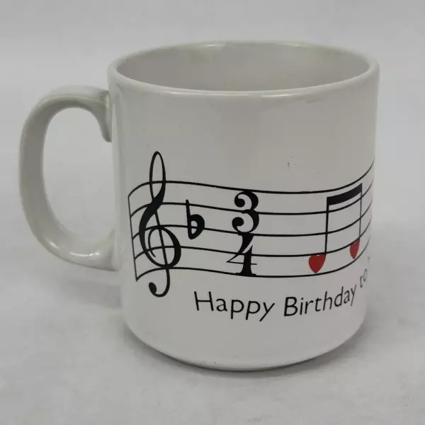 Vintage Russ Berrie Happy Birthday Song Heart Musical Notes Coffee Mug