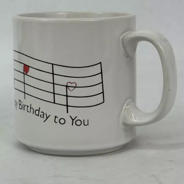 Vintage Russ Berrie Happy Birthday Song Heart Musical Notes Coffee Mug