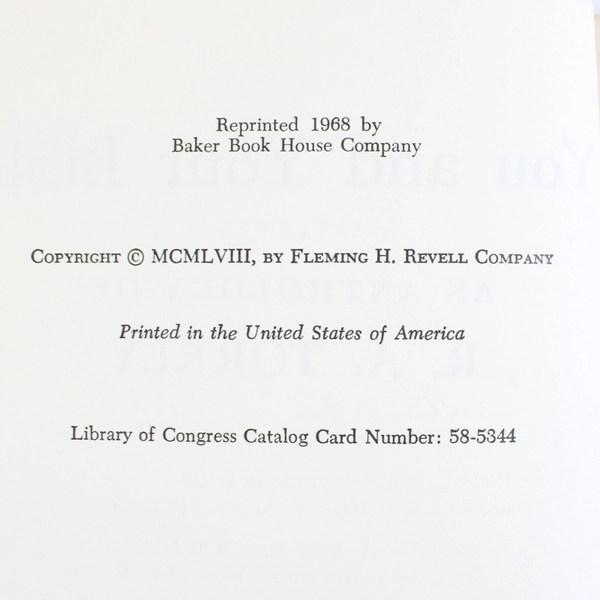 Vintage You and Your Bible An Anthology of R A Torrey 1968 HC DJ Ex-Library