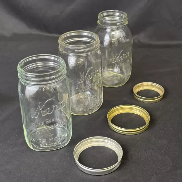 Lot of 3 Kerr Quart Canning Jars With Rings 2 Wide Mouth 1 Narrow Mouth