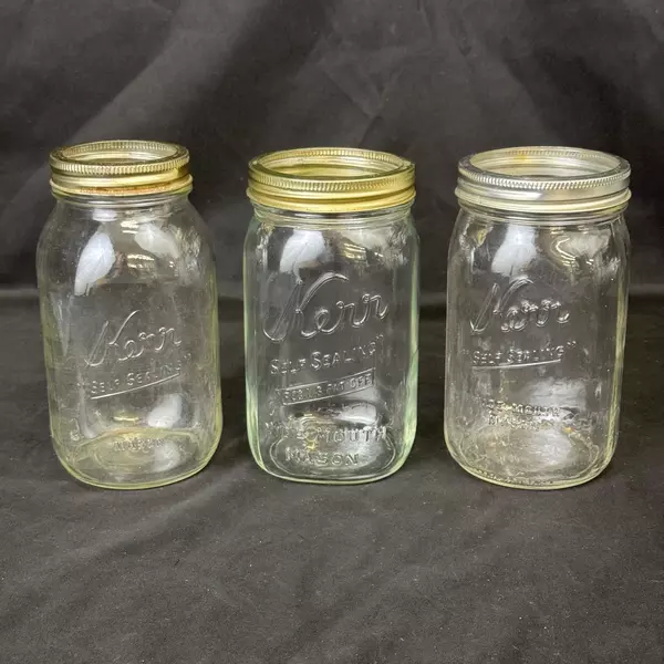 Lot of 3 Kerr Quart Canning Jars With Rings 2 Wide Mouth 1 Narrow Mouth