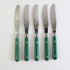 Lot of 5 Washington Forge Mardi Gras Dinner Knives Hunter Green Handles