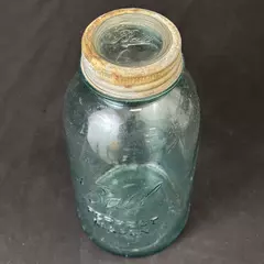 Vtg 1923-33 Ball Perfect Mason Half Gallon Aqua Jar with Zinc Ring And Glass Lid