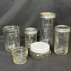 Lot of 6 Assorted Sized Canning Jars Ball and Kerr 1/4 Pint to Pint