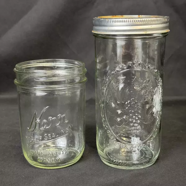 Lot of 6 Assorted Sized Canning Jars Ball and Kerr 1/4 Pint to Pint