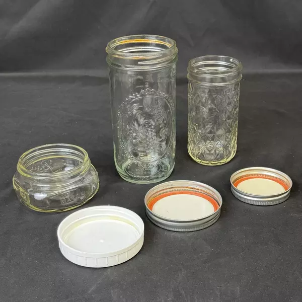 Lot of 6 Assorted Sized Canning Jars Ball and Kerr 1/4 Pint to Pint