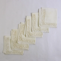Set of 6 Vintage Handmade Hemstitch White Linen Napkins 10 x 11 inch 