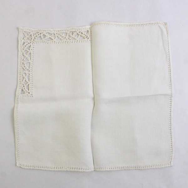 Set of 6 Vintage Handmade Hemstitch White Linen Napkins 10 x 11 inch 