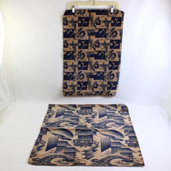 Lot of 2 Blue & Gold Patterned Velour Fabric Pieces for Sewing Crafting