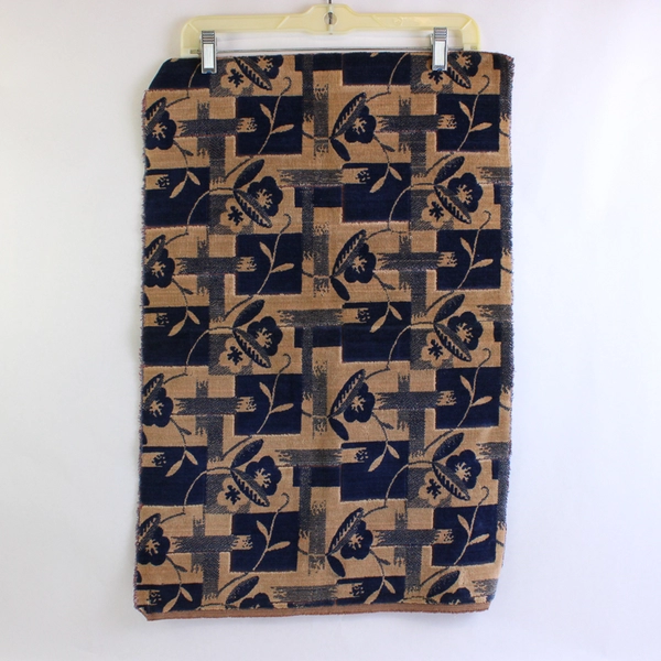 Lot of 2 Blue & Gold Patterned Velour Fabric Pieces for Sewing Crafting