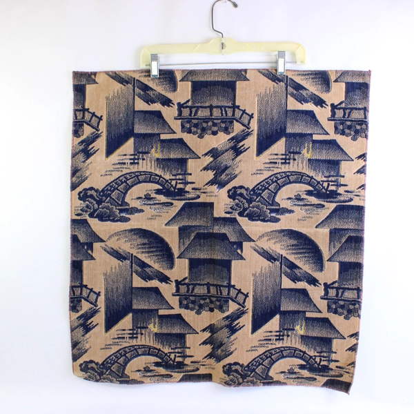 Lot of 2 Blue & Gold Patterned Velour Fabric Pieces for Sewing Crafting