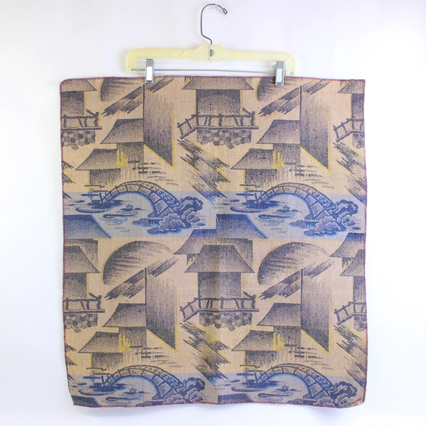 Lot of 2 Blue & Gold Patterned Velour Fabric Pieces for Sewing Crafting