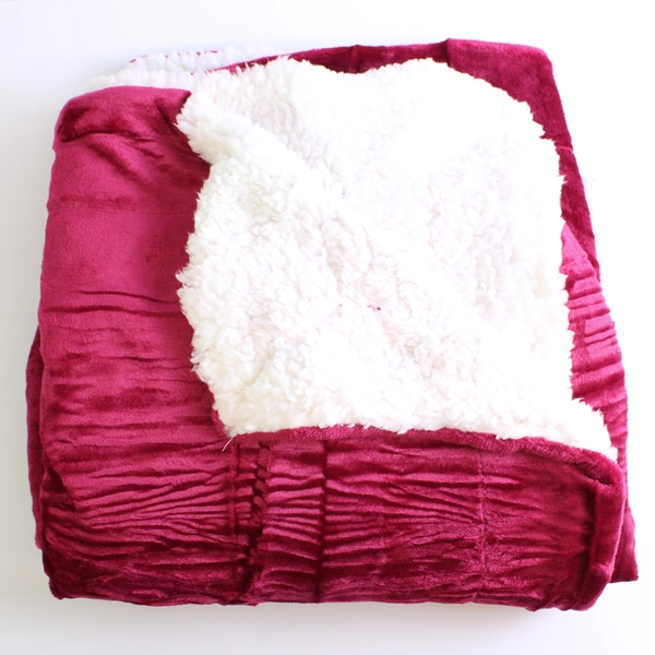Fleece Throw Blanket 50 x 60 inch Red Faux Shearling Polyester