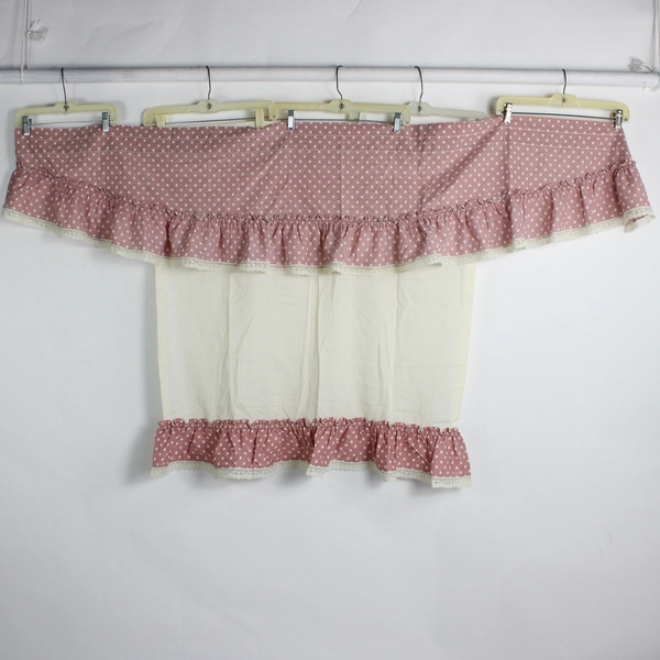 Vintage 2 Piece Set Croscill Valance 68 x 15 & Cafe Curtain 34 x 36 Pink Ruffle