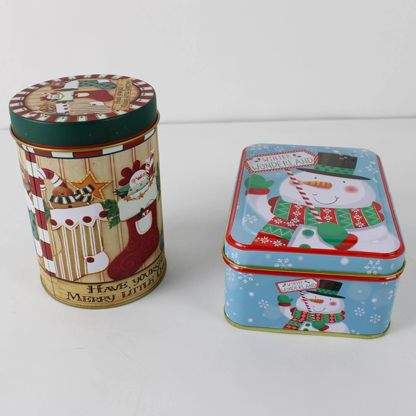 Lot of 2 Tins Mini Square Christmas Tree 3D Lindy Bowman Holiday Deco Tin Box