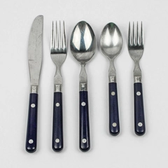 5 Piece Place Setting Washington Forge Mardi Gras-Navy-Cobalt Stainless Flatware