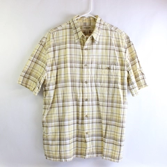 St. John's Bay Yellow & Brown Plaid Short-Sleeved Button-Up Men's Large Flawed