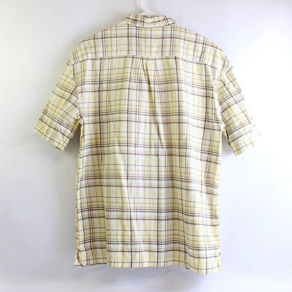 St. John's Bay Yellow & Brown Plaid Short-Sleeved Button-Up Men's Large Flawed