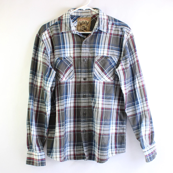 Red Camel Red Blue Gray Plaid Cotton Button-Up Men's Size Large
