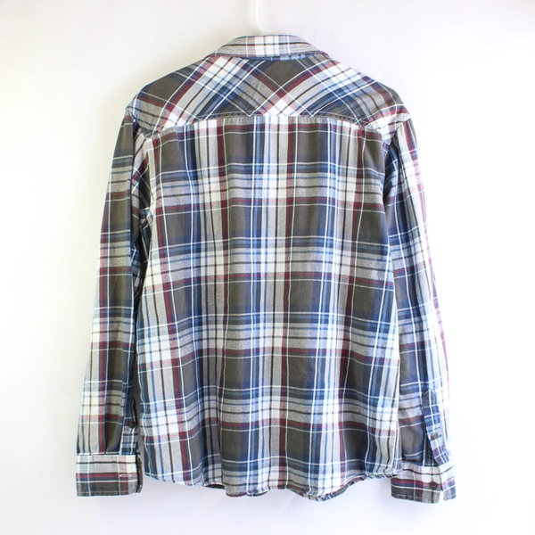 Red Camel Red Blue Gray Plaid Cotton Button-Up Men's Size Large