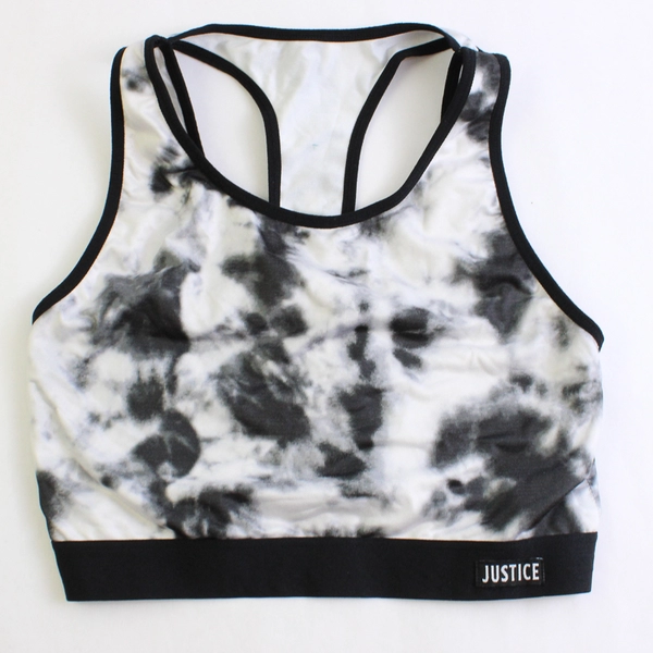 Justice Oh So Soft Black & White Tie Dye Unlined Sports Bra Girls' Size 36