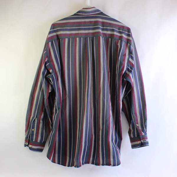 Perry Ellis Portfolio Red Blue Green Gray Striped Button-Up Men's Large
