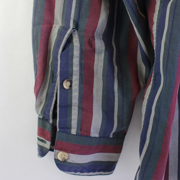 Perry Ellis Portfolio Red Blue Green Gray Striped Button-Up Men's Large